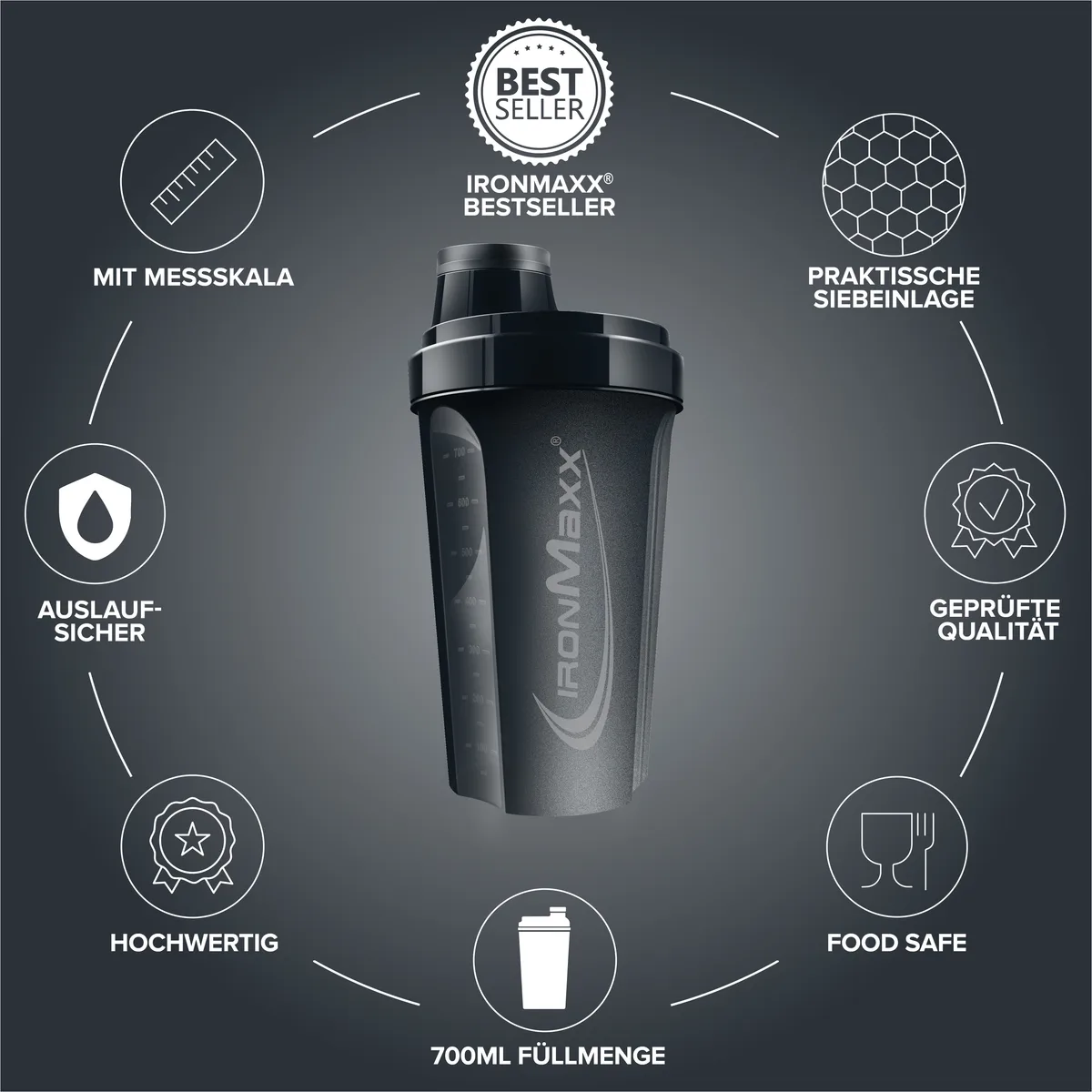 Shaker (700ml) - Deep Black – Bild 4