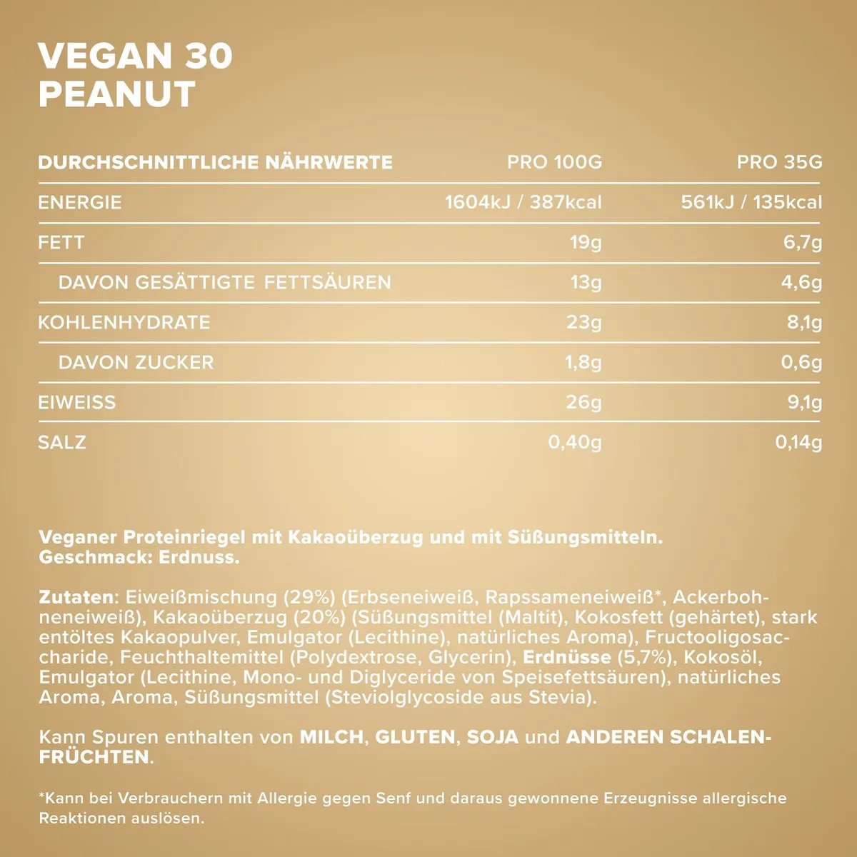 Vegan 30 Protein Riegel (35g) - Peanut – Bild 4