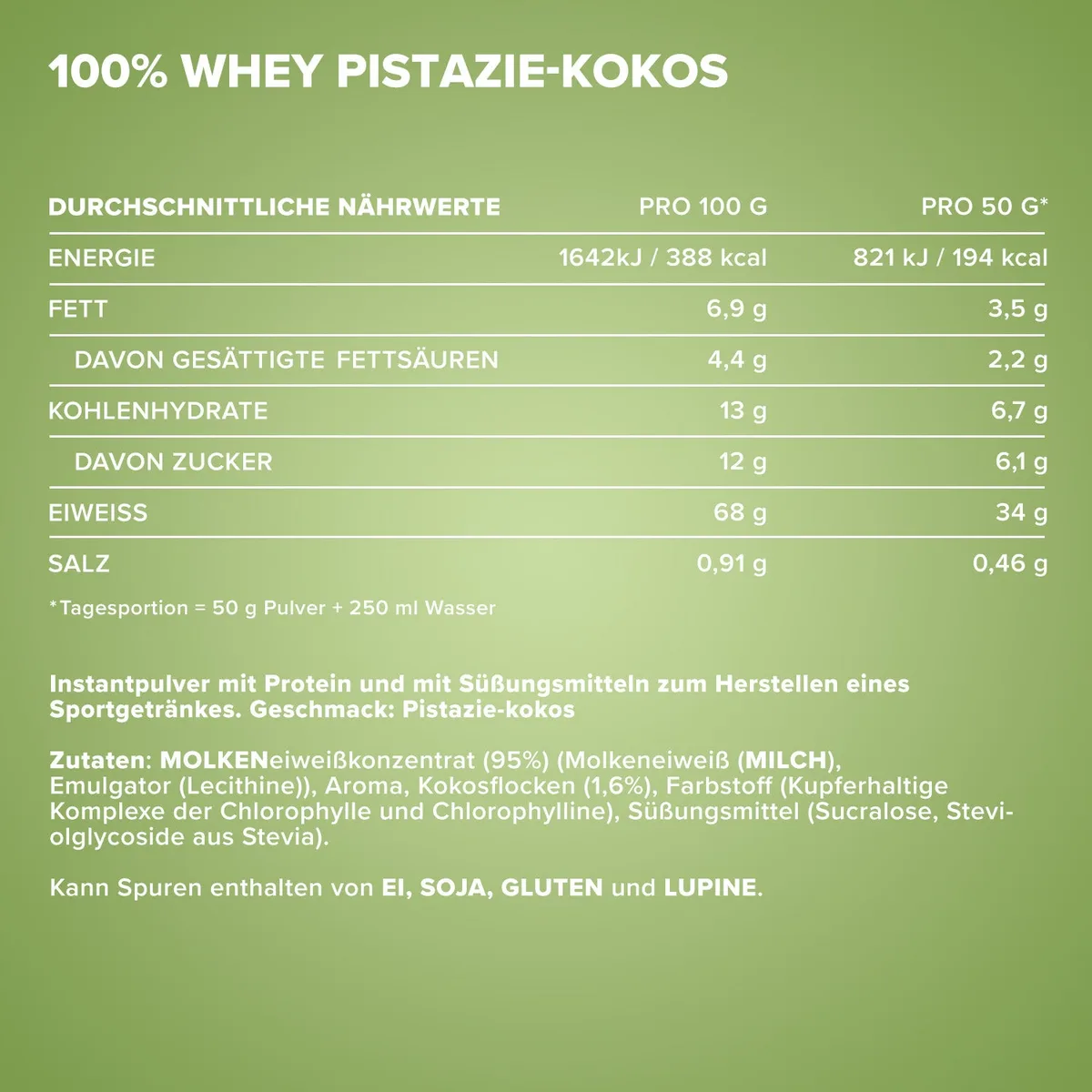 100% Whey Protein (500g) - Pistazie Kokos – Bild 4