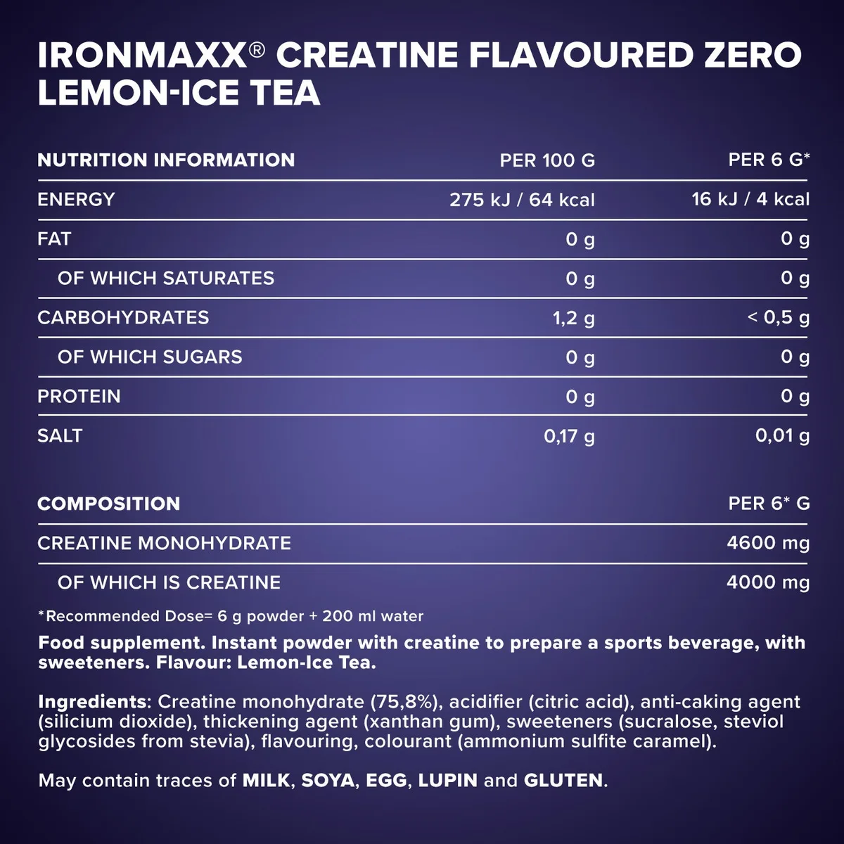 Creatine Flavoured Zero (250g) - Lemon Ice Tea – Bild 6