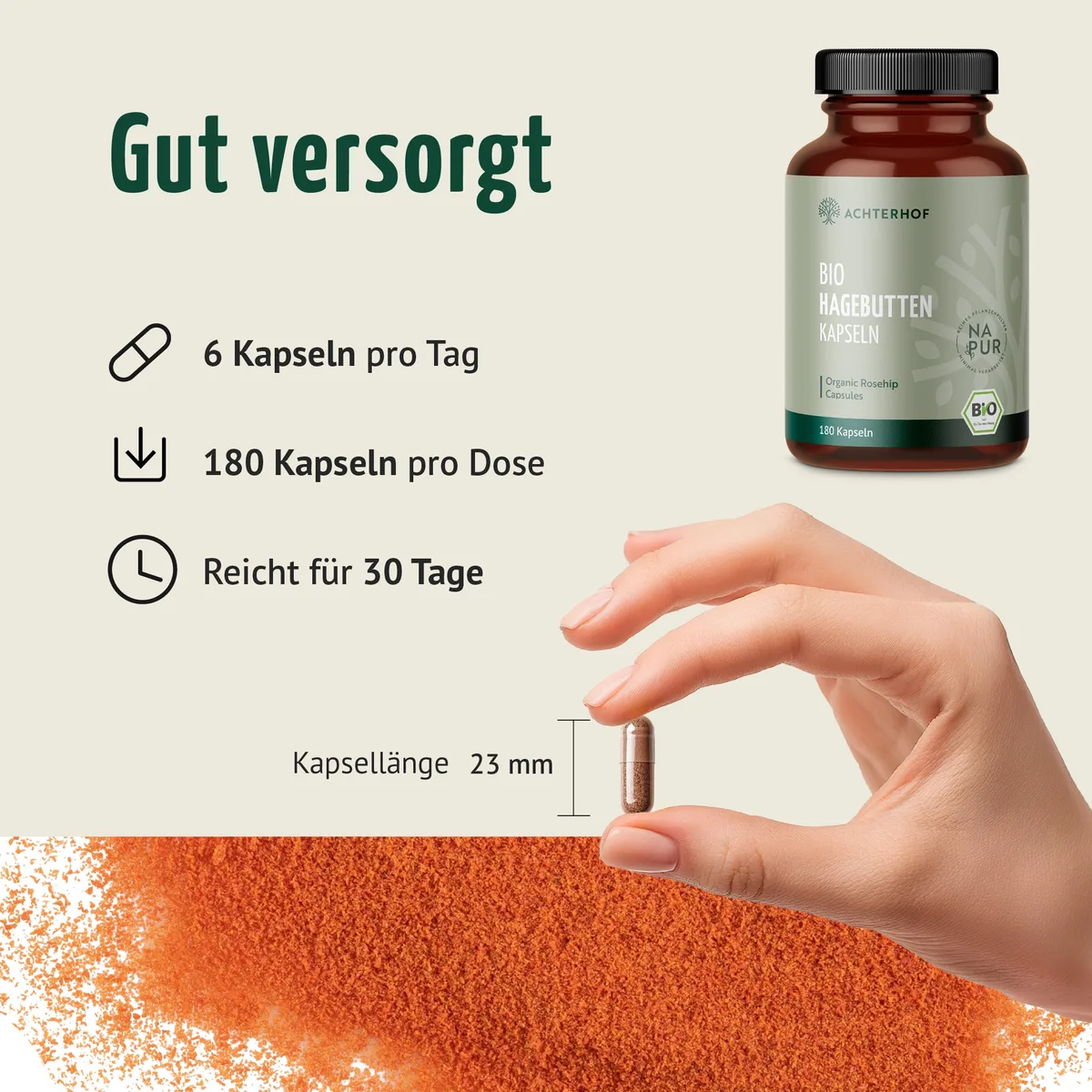 Bio Hagebutten Kapseln (180 Kapseln) – Bild 4