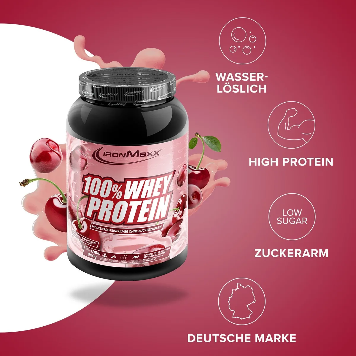 100% Whey Protein (900g) - Kirsche Yoghurt – Bild 2