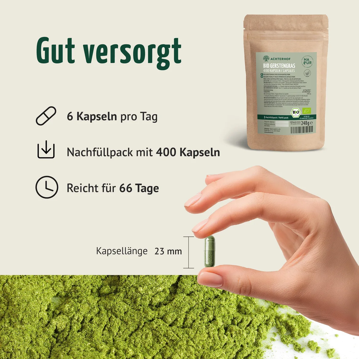Bio Gerstengras Kapseln Nachfüllpack (400 Kapseln) – Bild 5