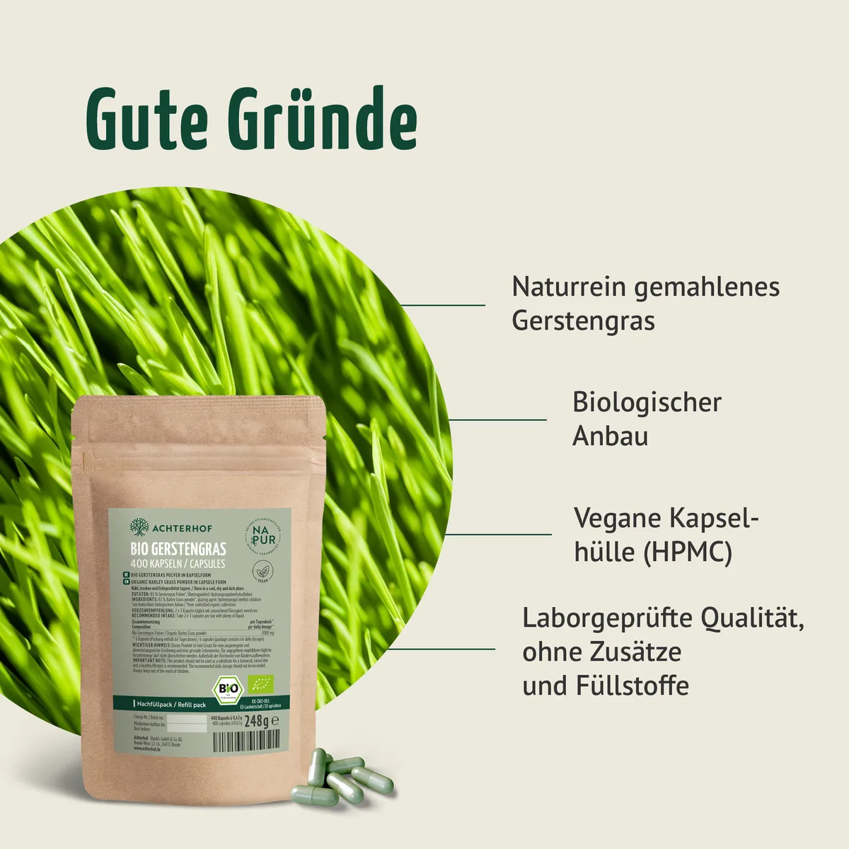 Bio Gerstengras Kapseln Nachfüllpack (400 Kapseln) – Bild 3