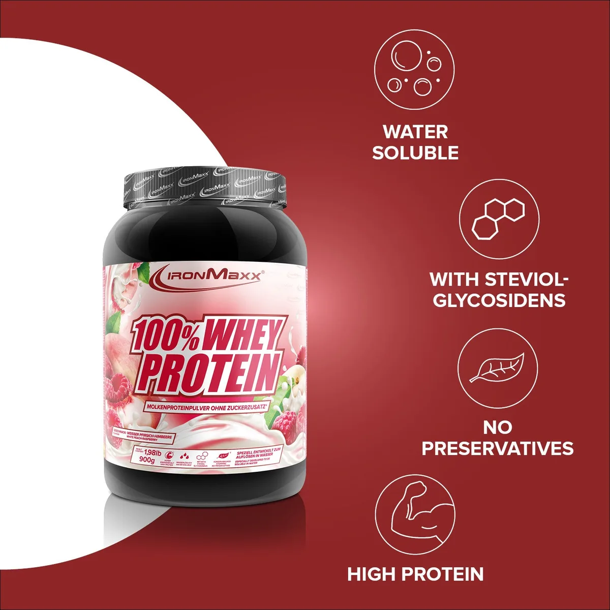 100% Whey Protein (900g) - White Peach Raspberry – Bild 7