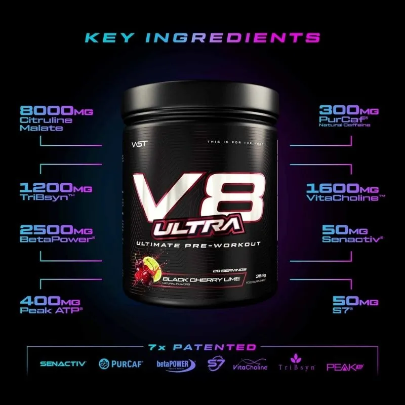 VAST Sports V8 Ultra Ultimate Preworkout Blue Razzberry – Bild 2