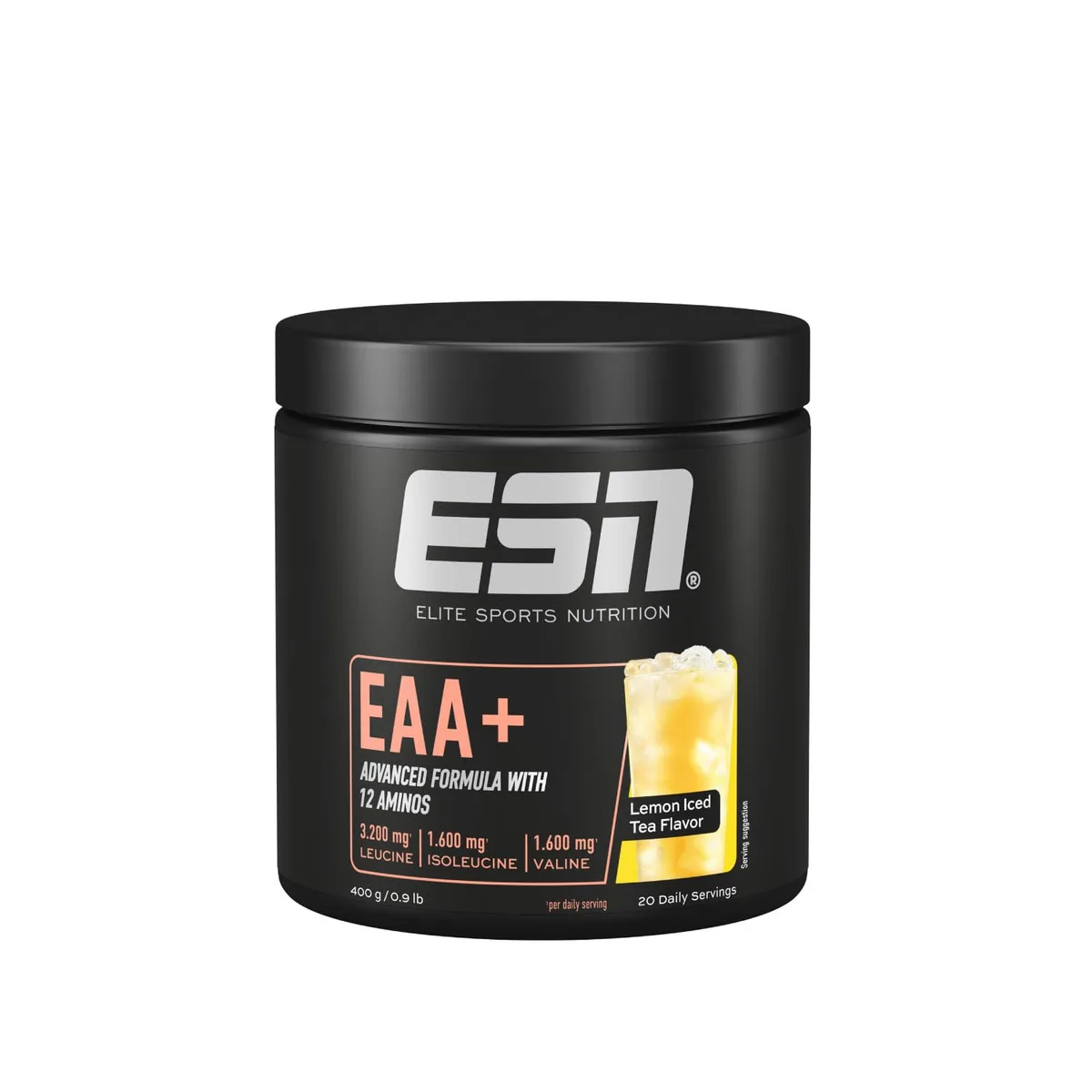 ESN EAA+, Lemon Iced Tea, 400 g, allen 9 EAAs & Vitamin B6, 3,2 g Leucin pro Portion, ideale Löslichkeit, vegan - made in Germany