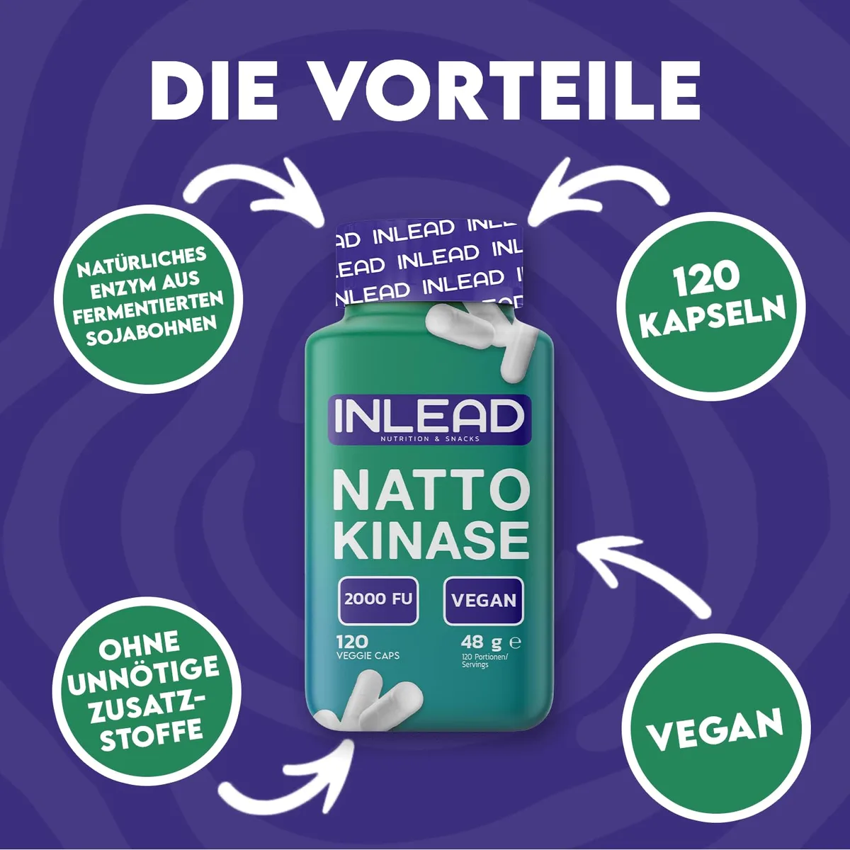 INLEAD - Nattokinase Kapseln | Unterstützung für einen optimalen Blutfluss und Kreislauf - 120 Kapseln – Bild 2