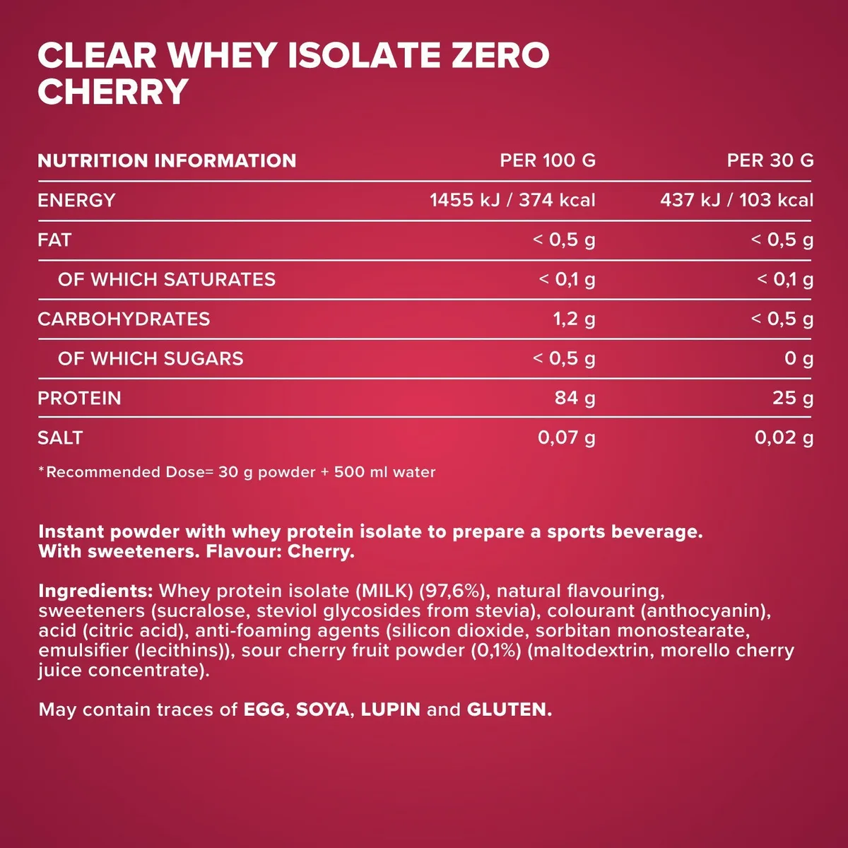 Clear Whey Isolate ZERO (400g) - Cherry – Bild 4
