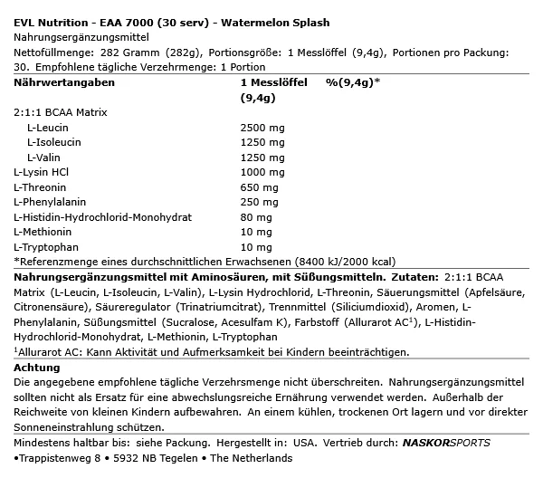 EVL Nutrition Essential Amino EAA 7000, 30 Portionen – Bild 3
