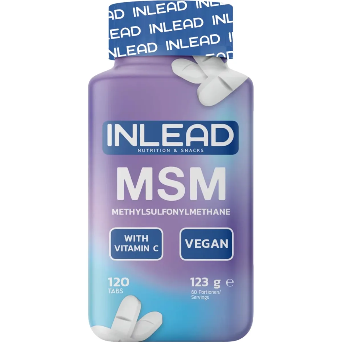 INLEAD - MSM + Vitamin C aus natürlichem Acerola-Extrakt | 2000mg MSM & 12mg Vitamin C pro Portion | Für Bindegewebe, Knorpel & Gelenke | Vegan - 120 Tabletten