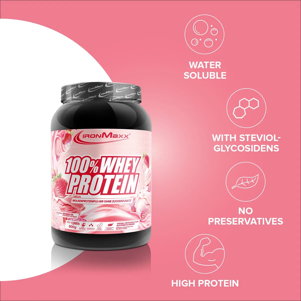 100% Whey Protein (900g) - Strawberry Ice Cream – Bild 7