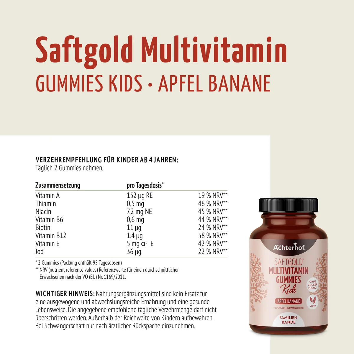 Saftgold Multivitamin Kids Gummies Apfel Banane (190 Stück) – Bild 7