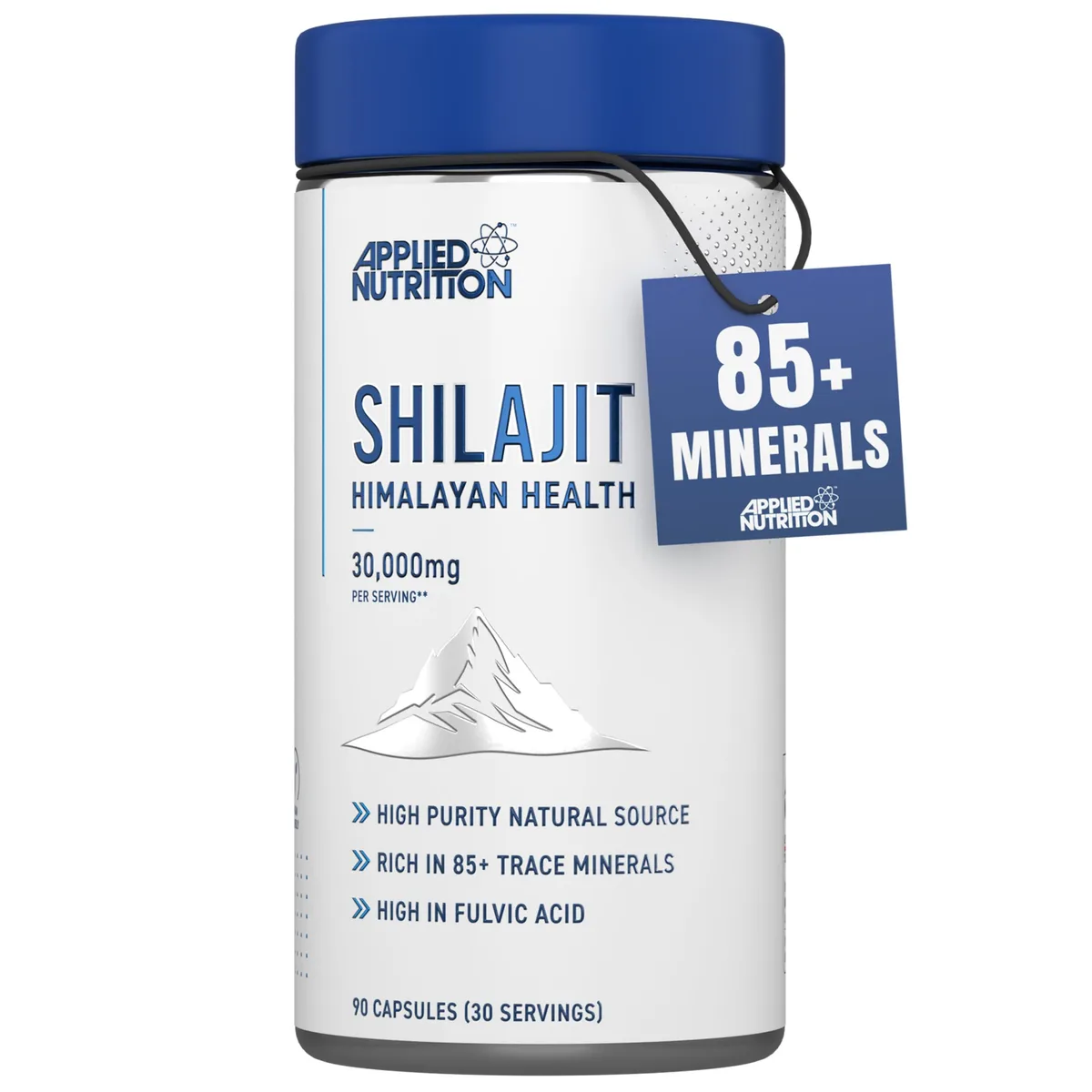 Applied Nutrition Shilajit Kapseln – 90 Kapseln Einnahmen, 60% Fulvinsäure (750 mg 20:1 Extrakt) 30,000 mg Hochdosiert Original aus dem Himalaya, 85+ Mineralien Antioxidans