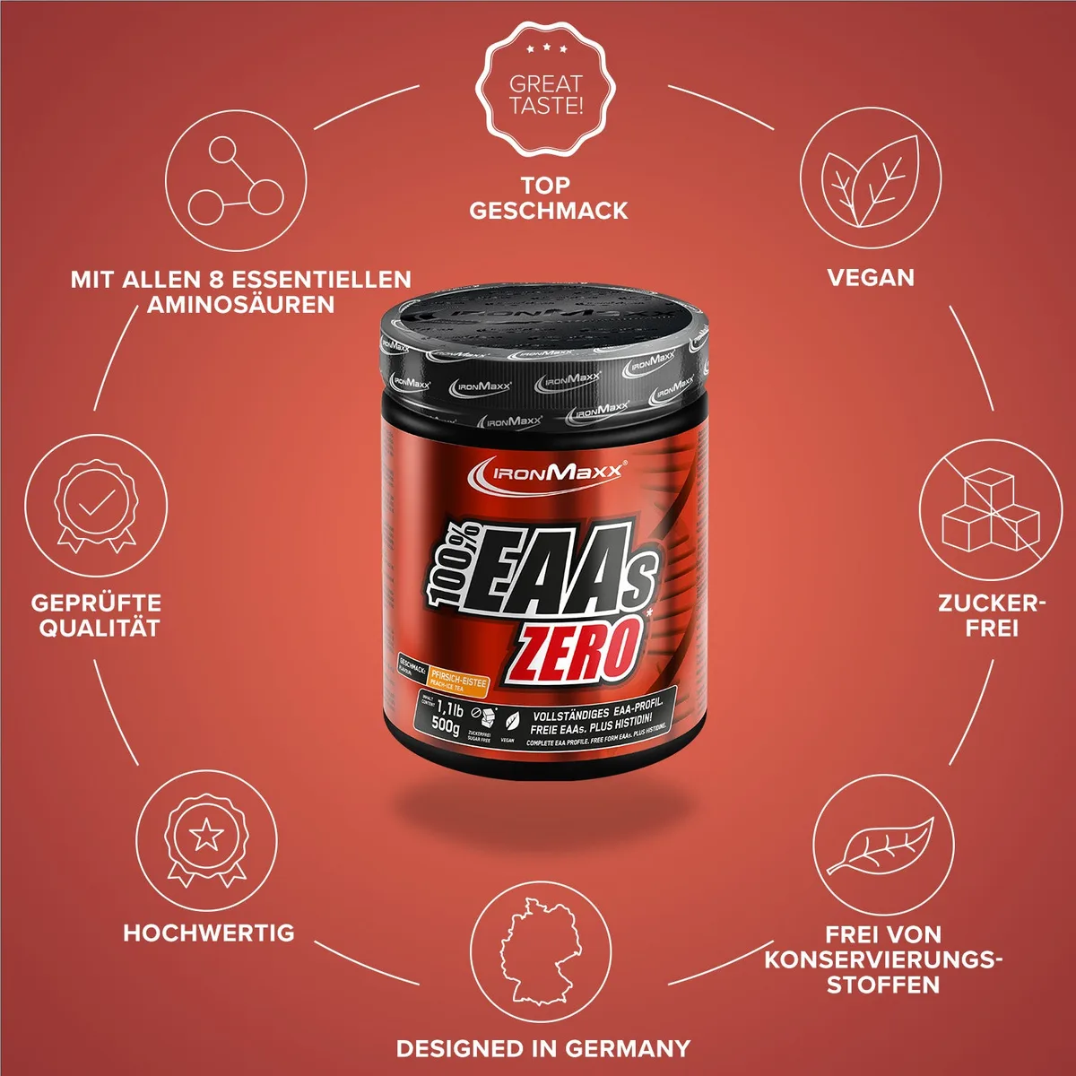 100% EAAs Zero (500g) - Peach Ice Tea – Bild 5
