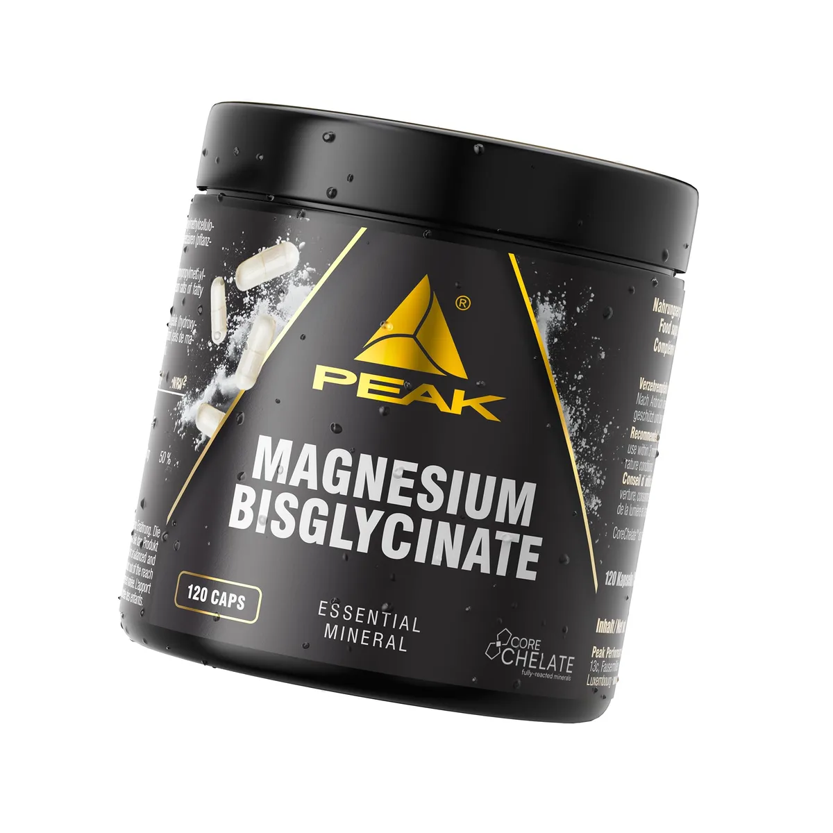 PEAK Magnesium Bisglycinat - 120 Kapseln hochdosiert I 188 mg elementares Magnesium pro Tagesportion I essenzieller Mineralstoff I hohe Bioverfügbarkeit