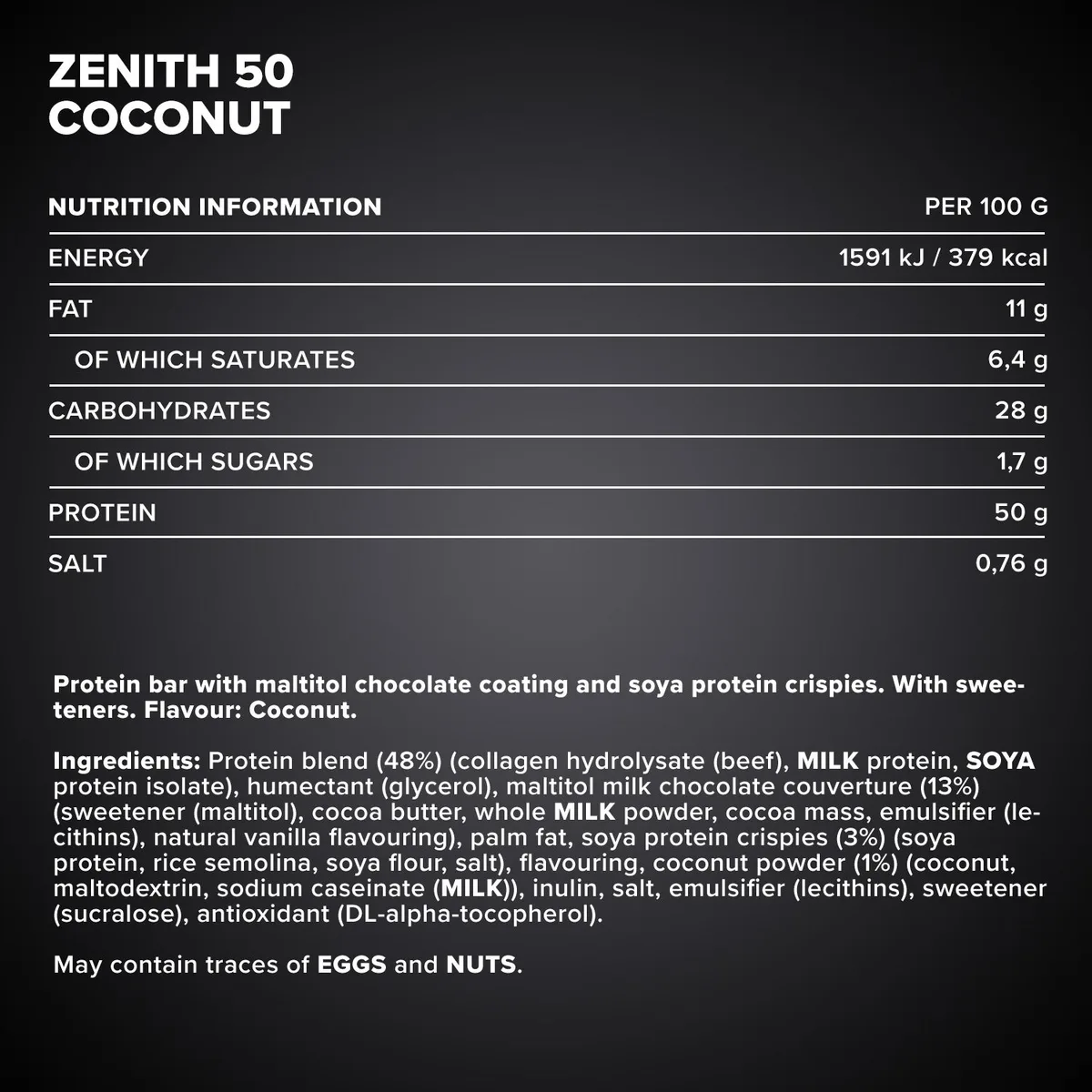 ZENITH® 50 Protein Riegel (100g) - Kokosnuss – Bild 4