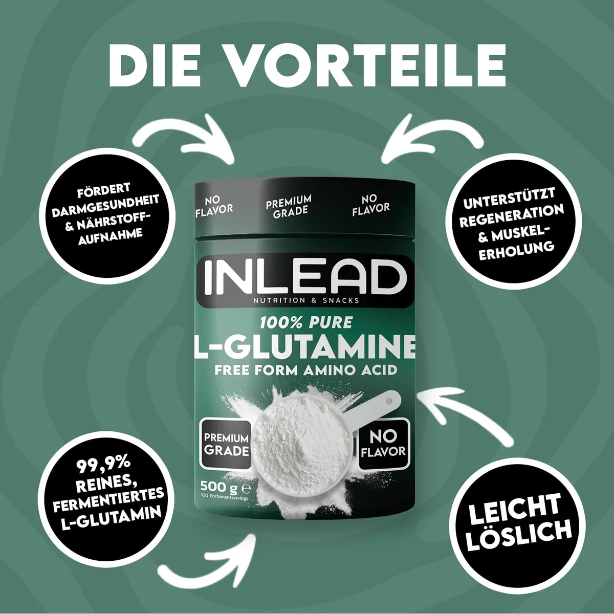 INLEAD - L-Glutamin | Unterstützt die Regeneration, Darmgesundheit und Muskelaufbau - 500g – Bild 2