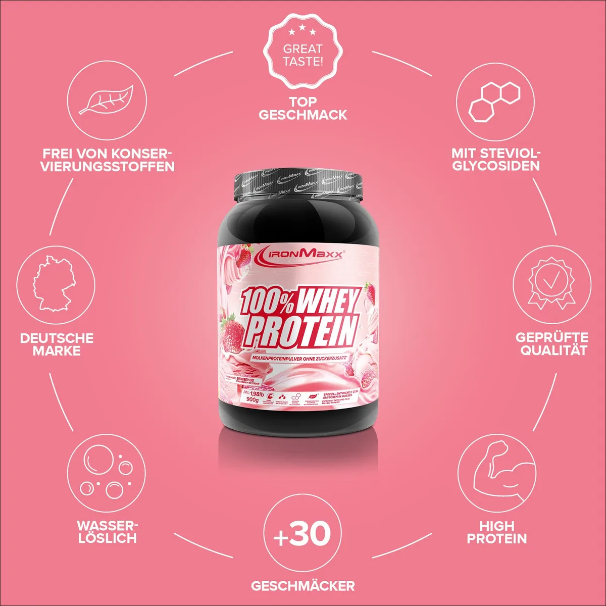 100% Whey Protein (900g) - Strawberry Ice Cream – Bild 5