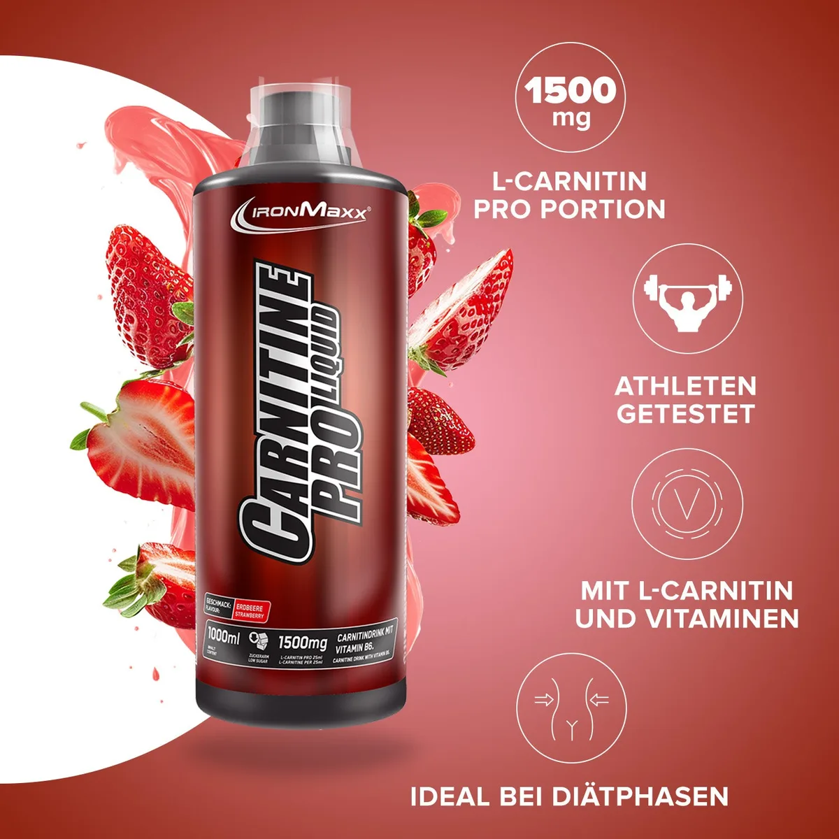 Carnitine Pro Liquid (1000ml) - Erdbeere – Bild 4