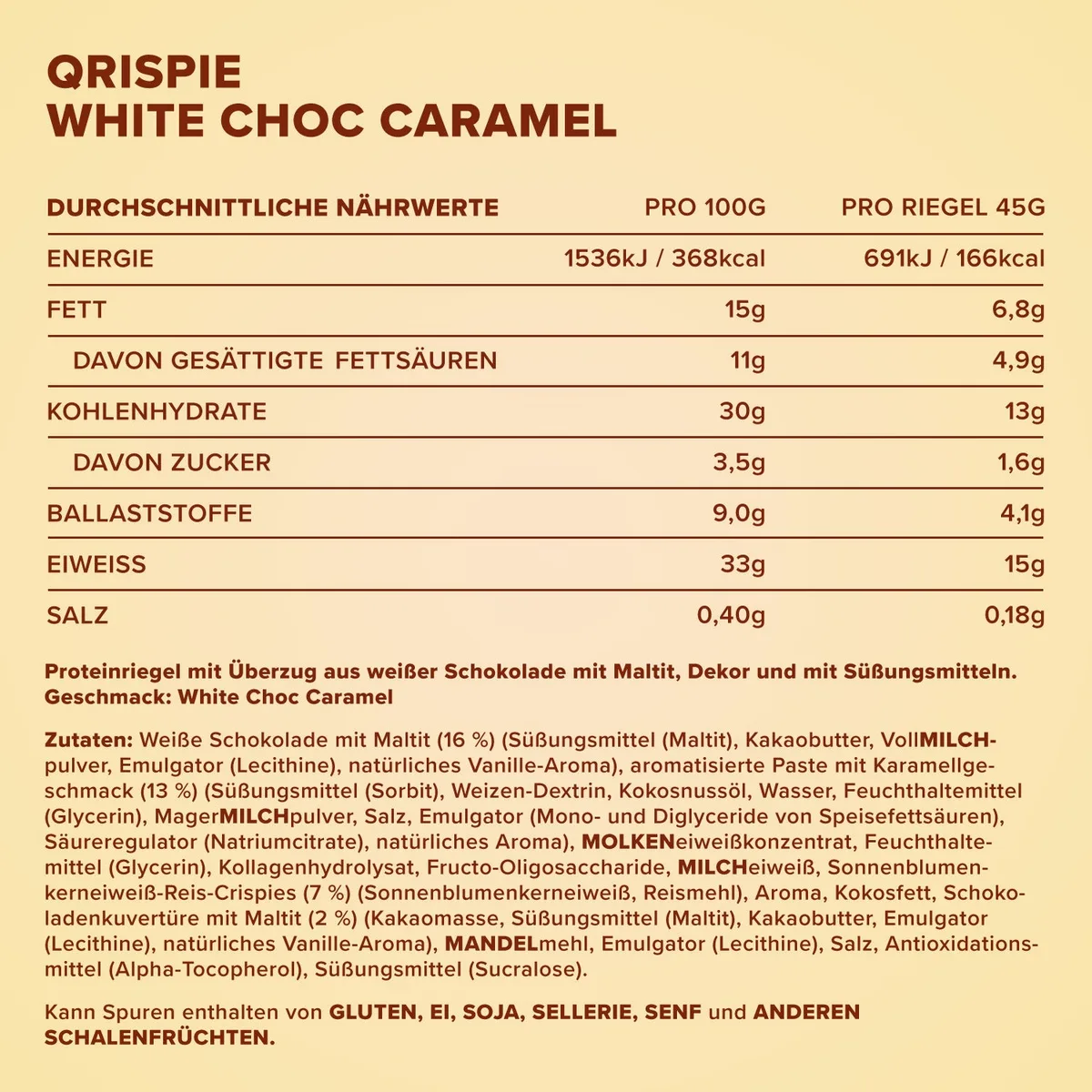 Qrispie Protein Riegel (16x45g) - White Choc Caramel – Bild 4