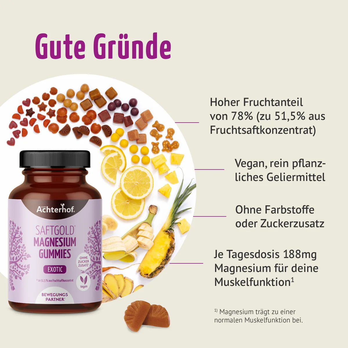 Saftgold Magnesium Gummies Exotische Früchte (60 Stück) – Bild 3
