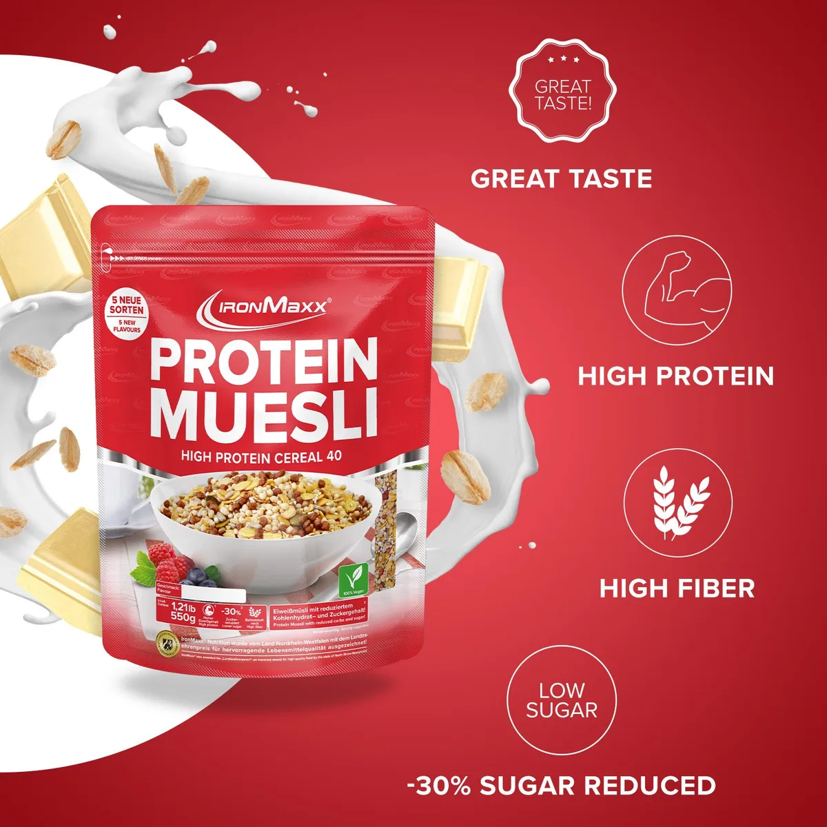 Protein Müsli (550g) - White Chocolate Vanilla – Bild 2