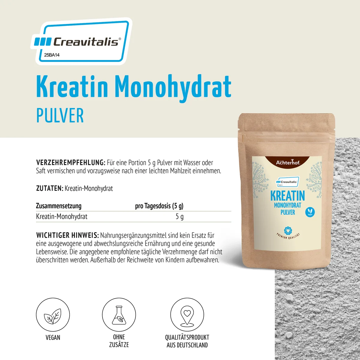Creavitalis® Kreatin Monohydrat Pulver (500g) – Bild 7