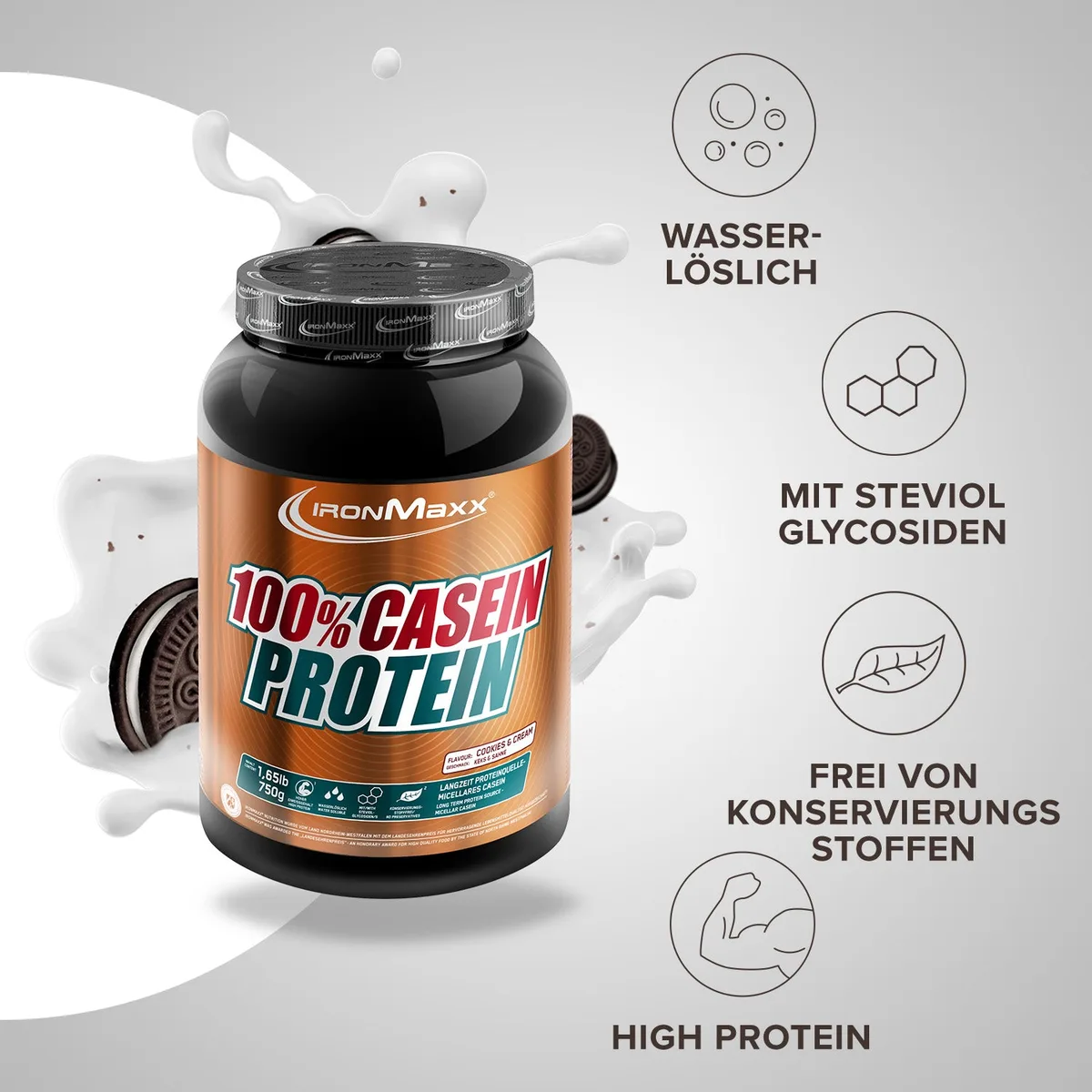 100% Casein Protein (750g) - Cookies and Cream – Bild 3