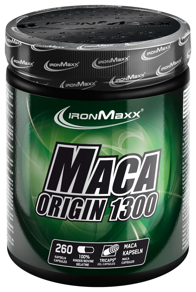 IronMaxx Maca Origin – Hochdosierte Maca Kapseln 260 Stück | 1300 mg Reiner Maca Extrakt aus Peru | Vegan, Pflanzlich & Premium Qualität