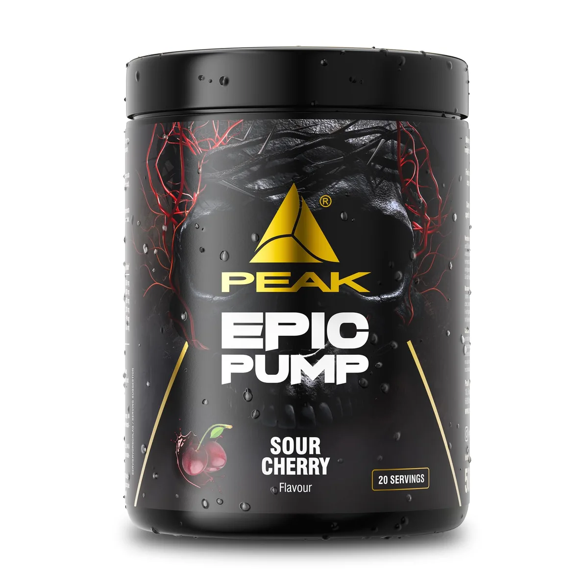 PEAK Epic Pump - 500g Geschmack Sour Cherry I 20 Portionen I Concentrated Pre Workout Booster ohne Koffein mit L-Citrullin Malat, L-Arginin HCL/Nitrat und Taurin I vegan