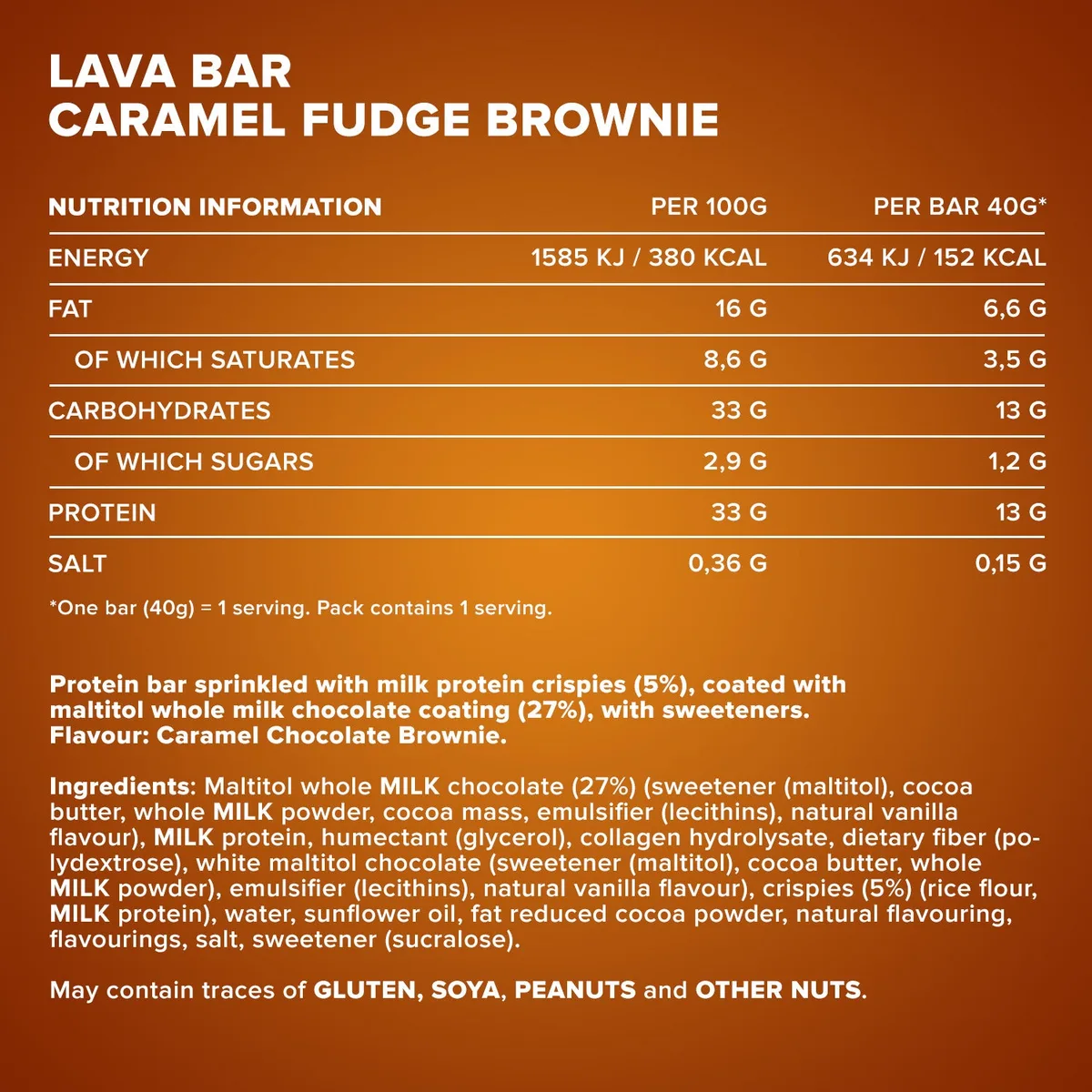 Lava Bar Protein Riegel (18x40g) - Caramel Fudge Brownie – Bild 5