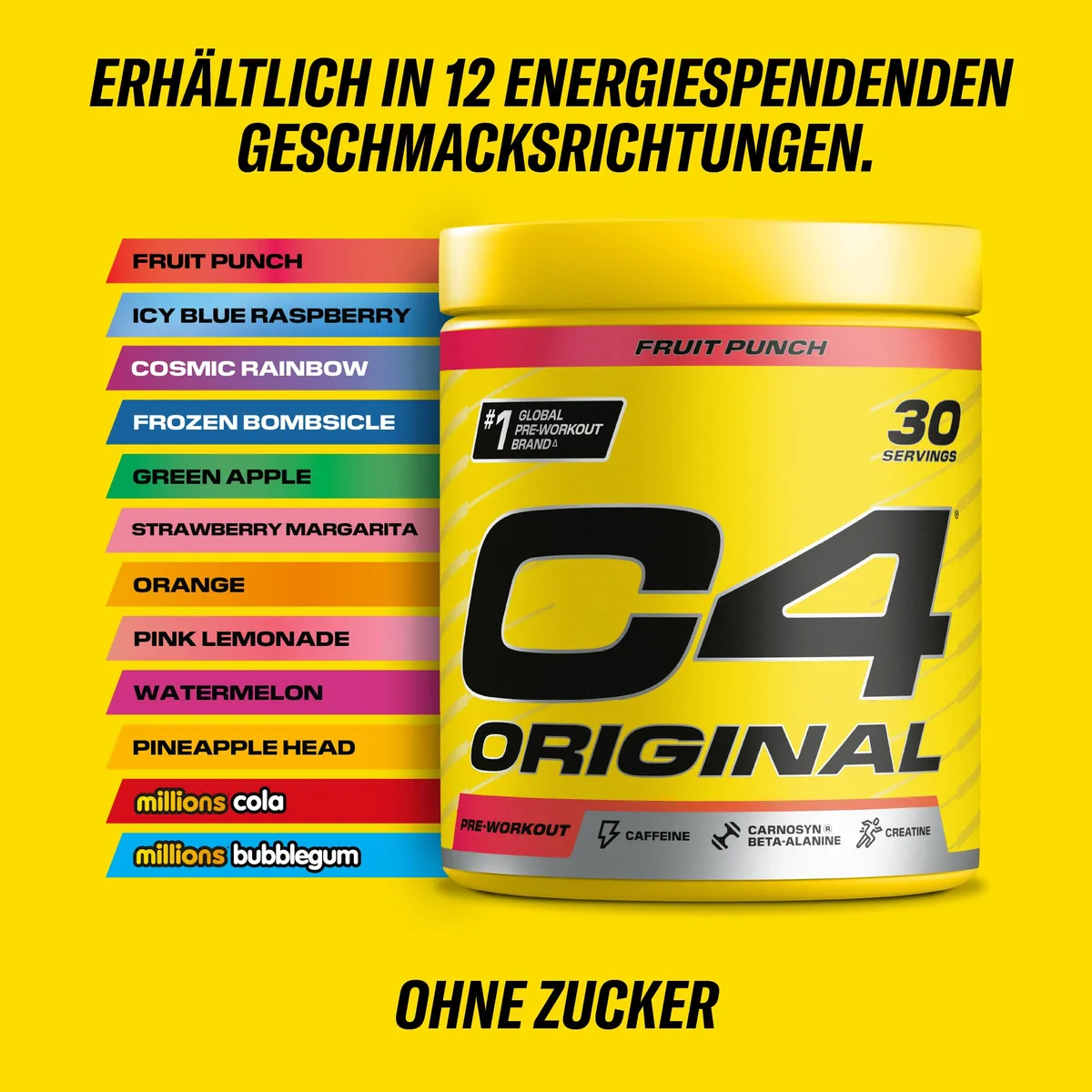 C4 Original - Pre-Workout-Booster - Getränkepulver für Energy Drink | 150 mg Koffein + Beta-Alanin + Kreatin-Monohydrat (Grüner Apfel, 30 Portionen) – Bild 5