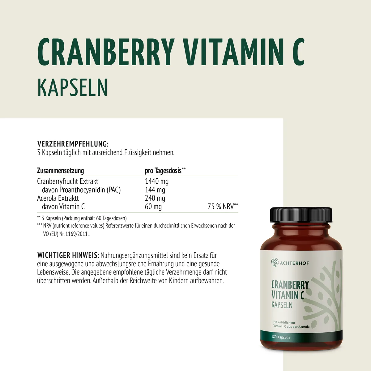 Cranberry Vitamin C Kapseln (180 Kapseln) – Bild 6