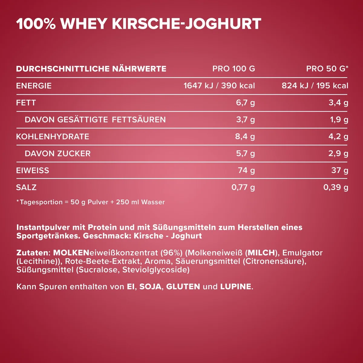 100% Whey Protein (500g) - Kirsche Yoghurt – Bild 4