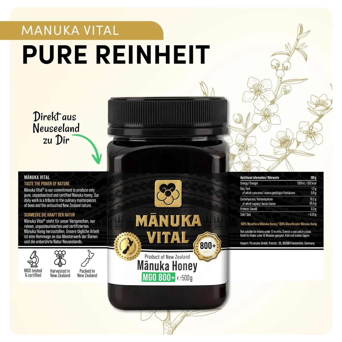 Manuka Vital Honig MGO 800+ (250g) – Bild 5