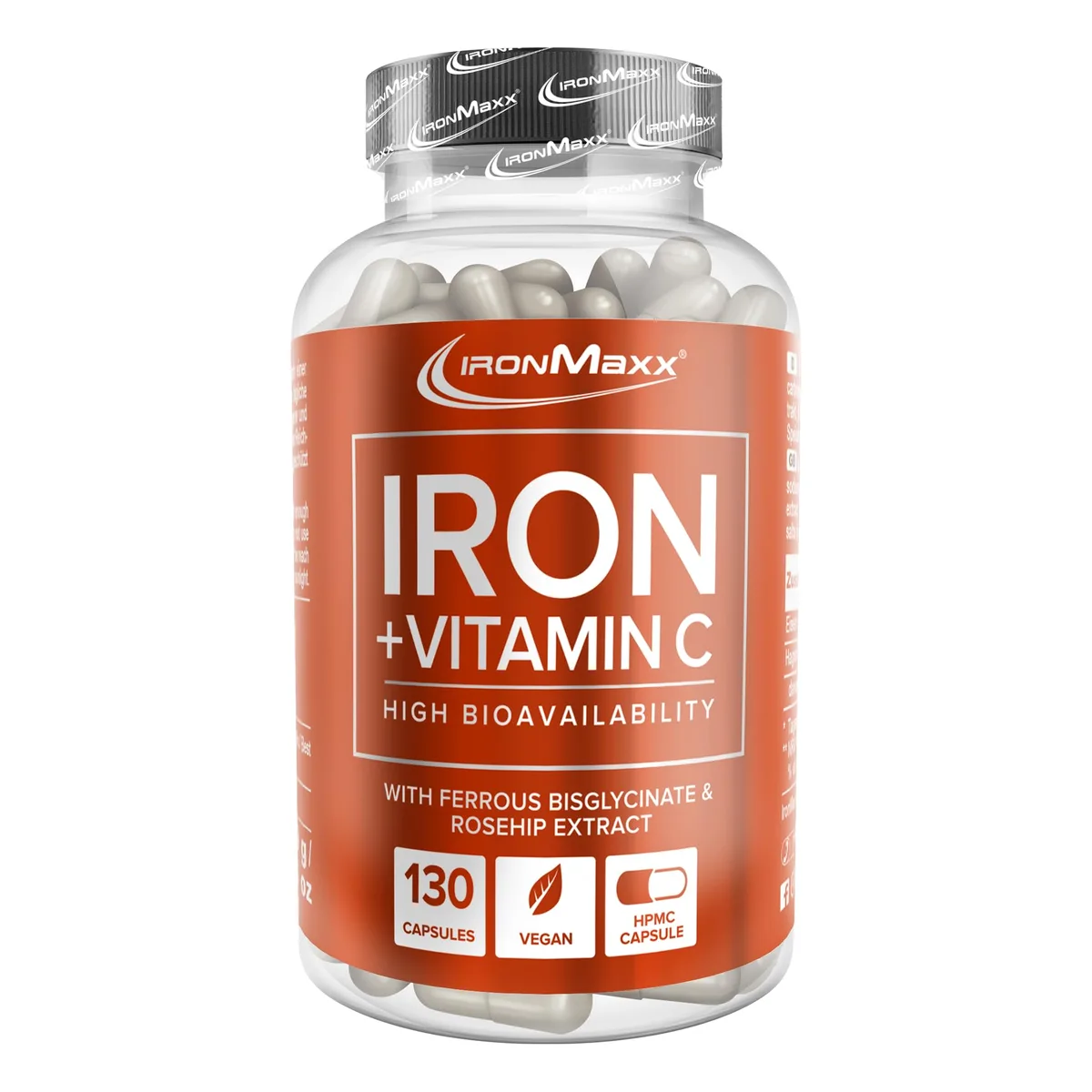 IronMaxx Iron + Vitamin C - 130 Kapseln | hochdosiert mit 40mg Eisen und 40mg Vitamin C | vegan mit hoher Bioverfügbarkeit