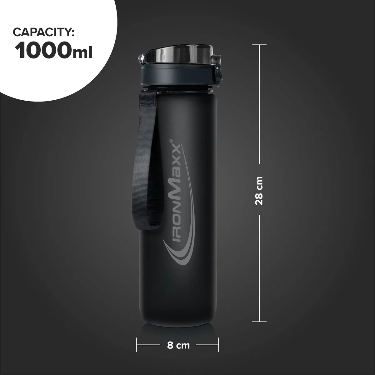 Sport Water Bottle (1000ml) - Deep Black – Bild 4