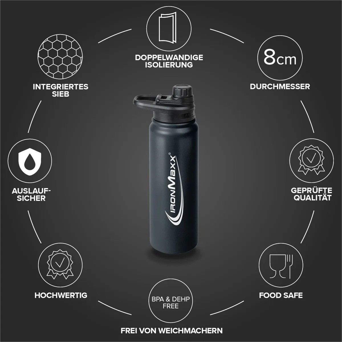 Hot & Cold Bottle Insulated Steel (800ml) - Deep Black – Bild 5