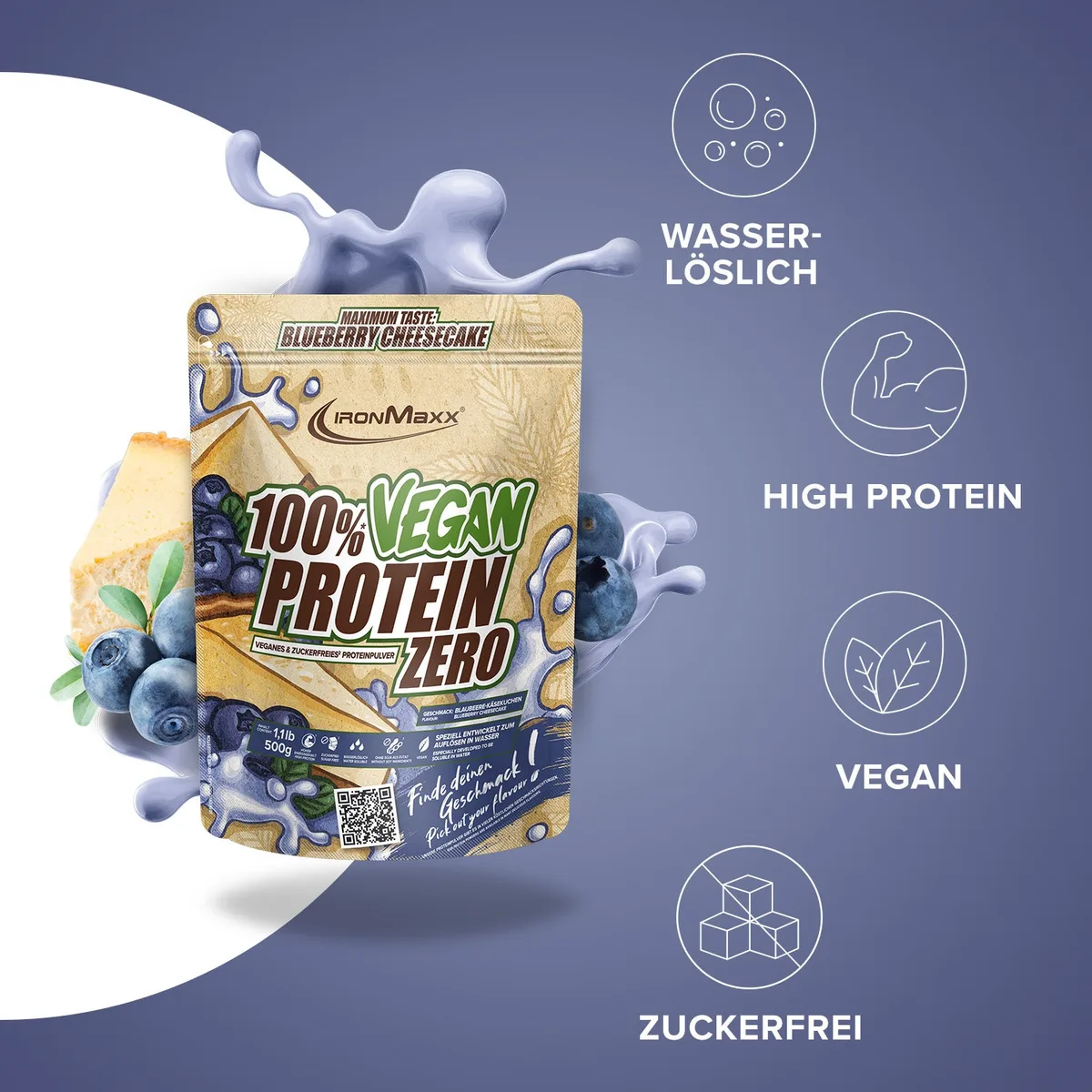 100% Vegan Protein Zero (500g) - Blueberry Cheesecake – Bild 7