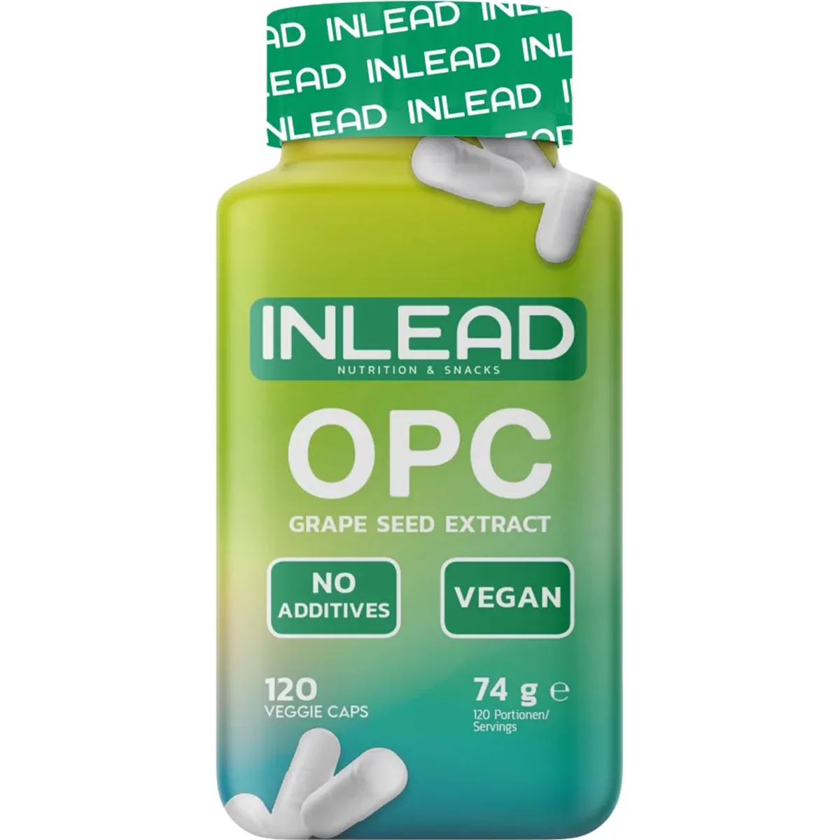 INLEAD - OPC Traubenkernextrakt | Hochdosiert mit 350 mg OPC pro Kapsel | 100% Pflanzlich & ohne Zusatzstoffe - 120 Kapseln