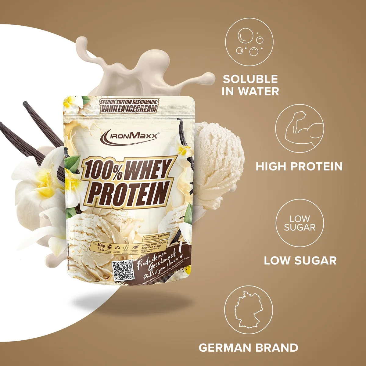 100% Whey Protein (500g) - Vanilla Ice Cream – Bild 2