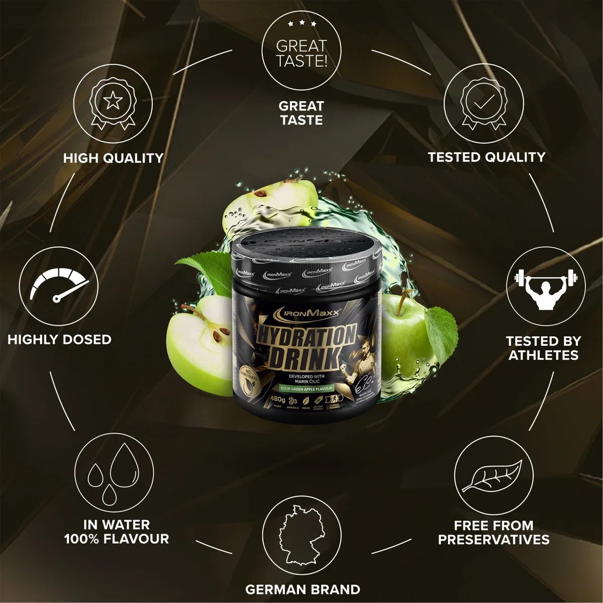 Hydration Drink Pulver Marin Čilić (480g) - Sour Green Apple – Bild 6