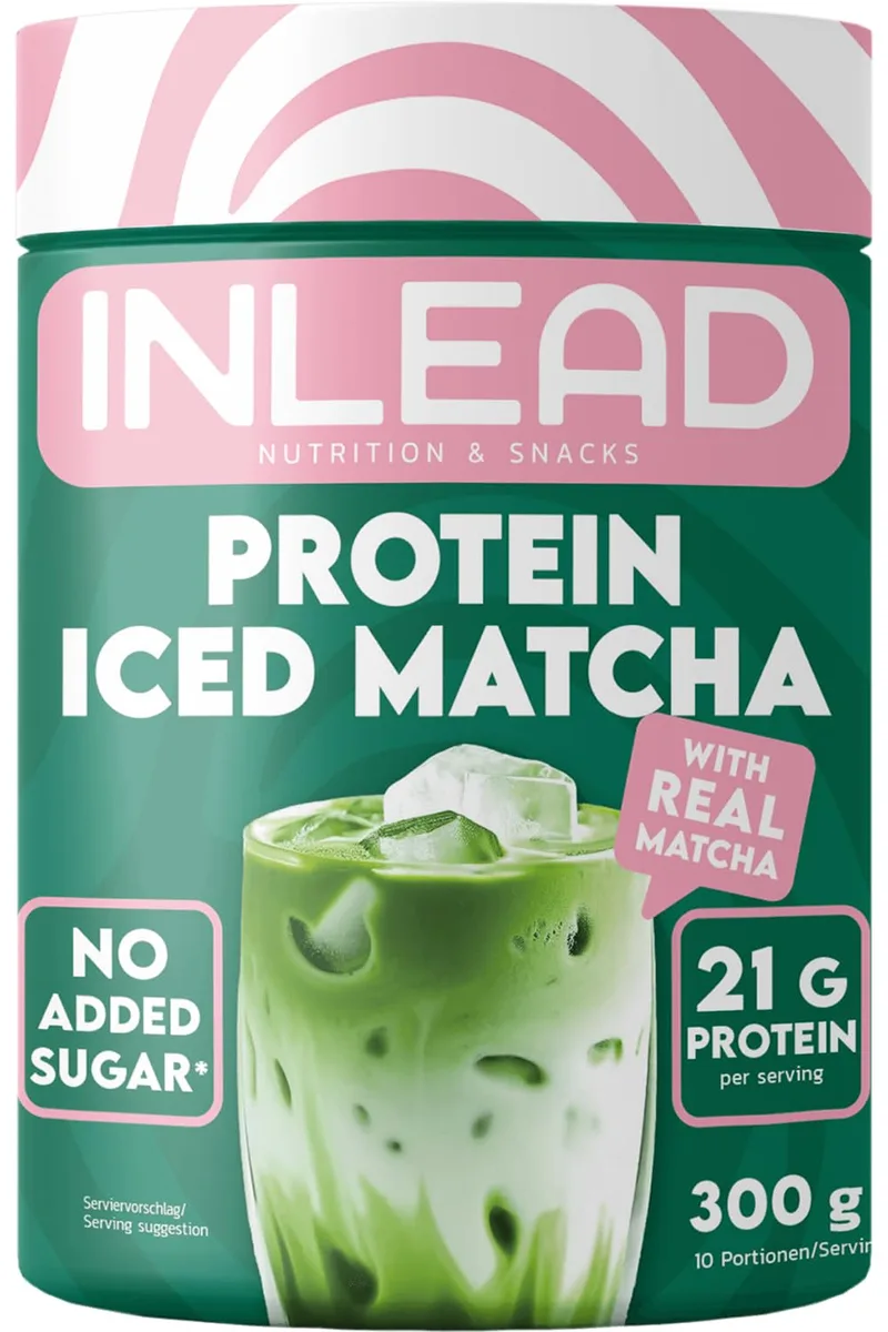 INLEAD - Protein Iced Matcha | 21g Protein pro Portion mit echtem Matcha | Cremig löslicher Proteinshake ohne Zuckerzusatz | Ideal für Alltag & Sport | Proteinpulver - 300g