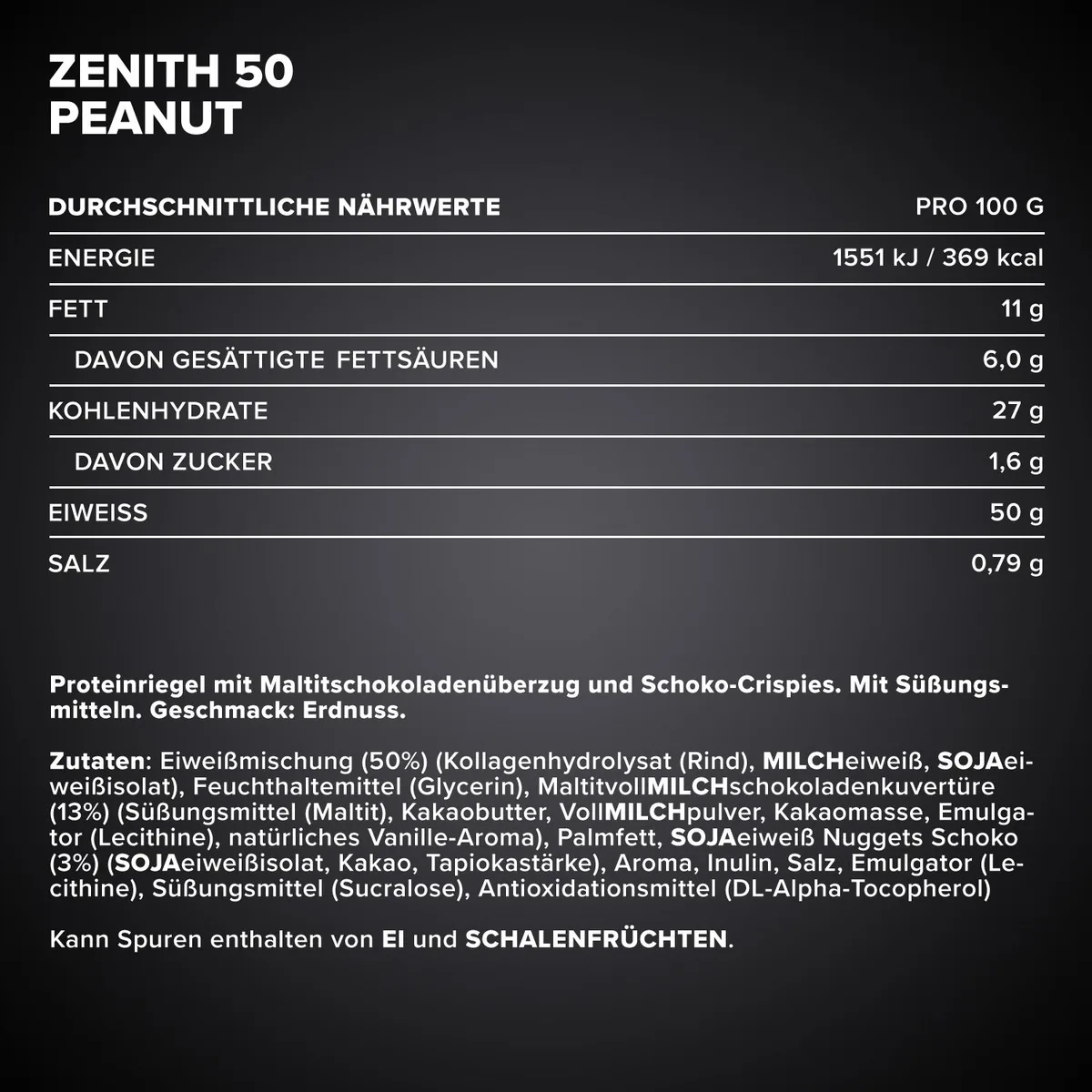 ZENITH® 50 Protein Riegel (12x100g) - Erdnuss – Bild 5
