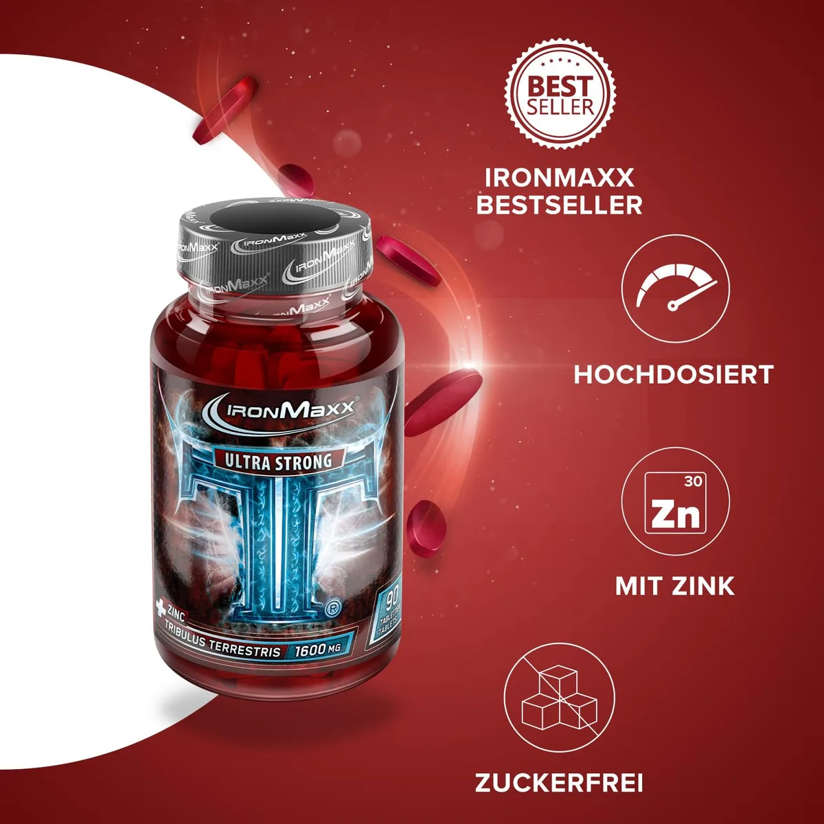 IronMaxx TT Ultra Strong Tribulus Terrestris - 90 Tabletten | 1600mg Tribulut Terrestris Extrakt pro Tablette | hochdosiert mit Zink – Bild 2