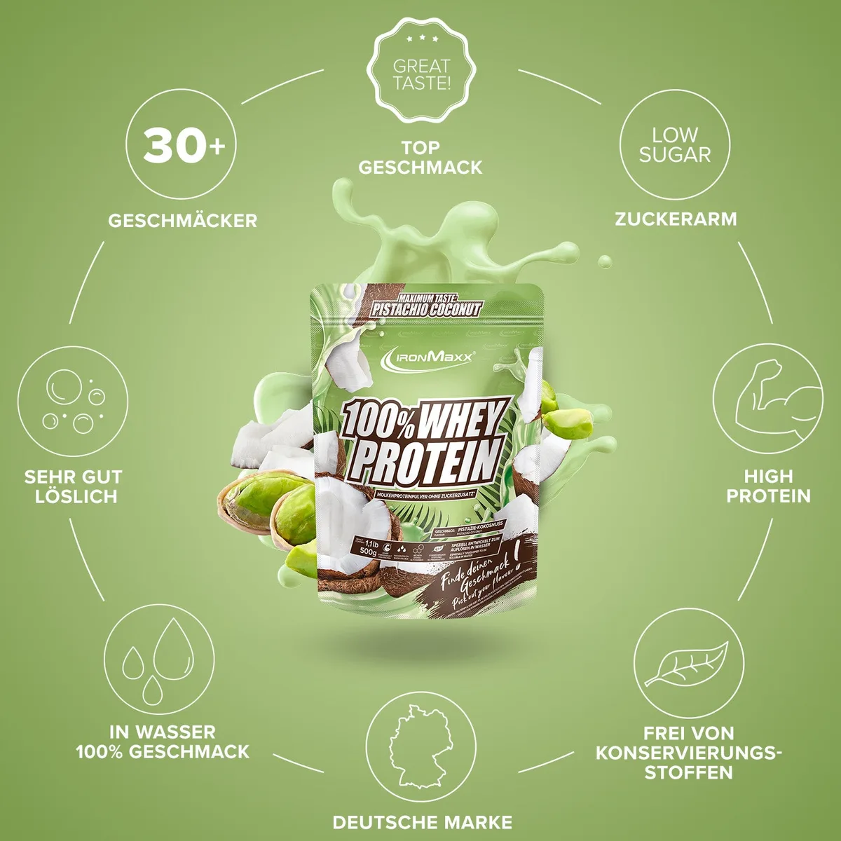 100% Whey Protein (500g) - Pistazie Kokos – Bild 5
