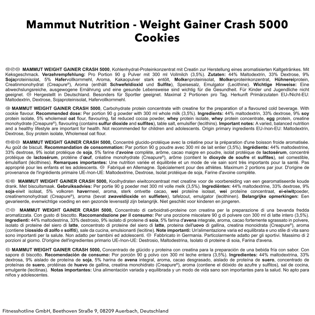 Weight Gainer Crash 5000 (4500g) Schoko – Bild 5