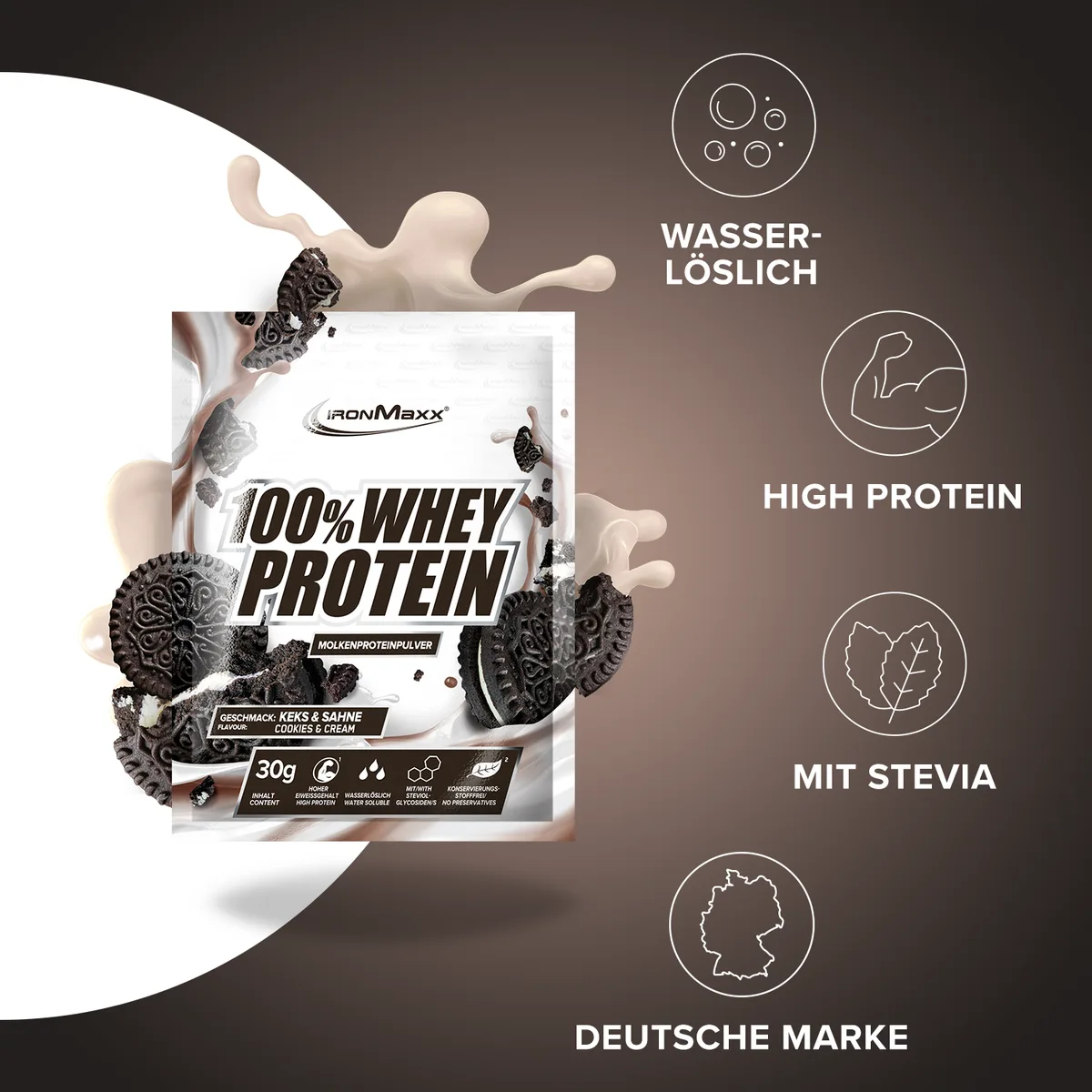 100% Whey Protein (10x30g) - Cookies & Cream – Bild 2