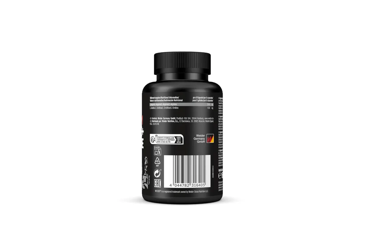 Weider - Arginine + Ornithine 4000 - Synergetischer Aminosäuren Komplex für maximale Leistung - Mit L-Ornithin und L-Arginin - Pre-Workout Trainingsbooster -180 Kapseln – Bild 3